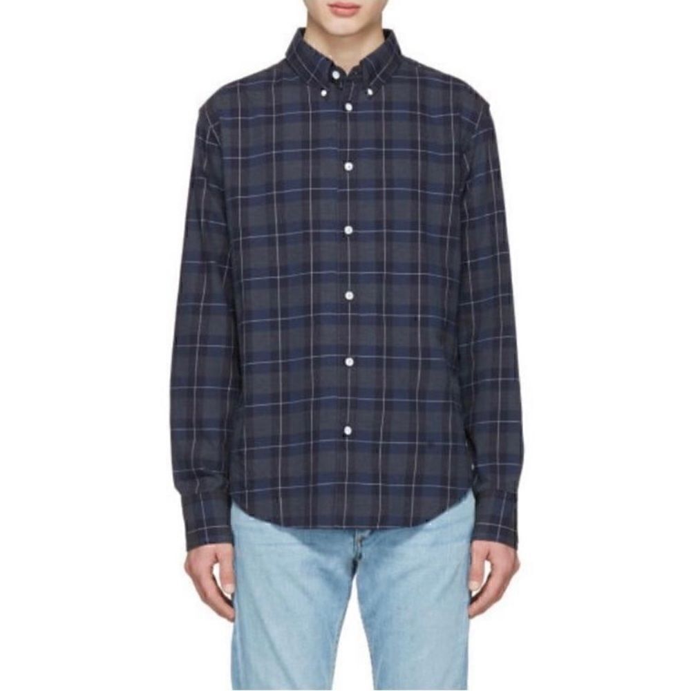 Rag & Bone men’s navy multi checkered slim fit Tomlin button down shirt